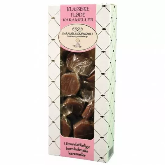 Klassisk Fløde karameller, lyserød gaveæske 100g. 